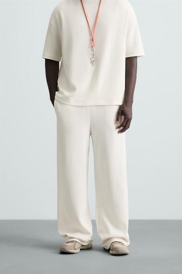 VERTICAL TEXTURED JOGGERS - Oyster-white by Zara