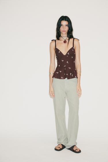 STRAIGHT PYJAMA TROUSERS - Oil by Zara
