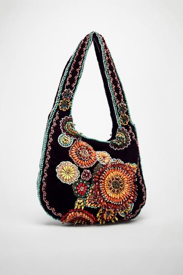 EMBROIDERED SHOULDER BAG - Multicoloured by Zara