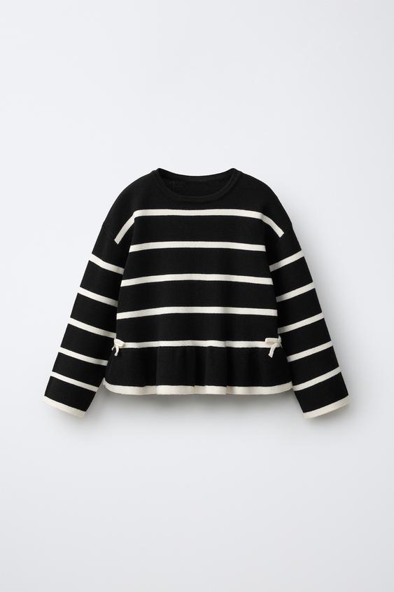 STRIPED KNIT JUMPER WITH BOWS - Black by Zara - Image 0