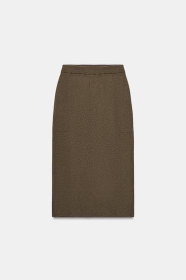 STRAIGHT WOOL MIDI SKIRT - Khaki by Zara