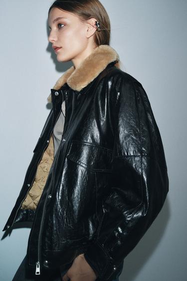 FAUX FUR COLLAR JACKET ZW COLLECTION - Black by Zara