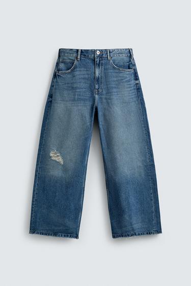 RELAXED FIT RIPPED JEANS - Mid-blue by Zara