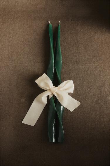 PACK OF SPIRAL CHRISTMAS CANDLES (PACK OF 2) - Green by Zara