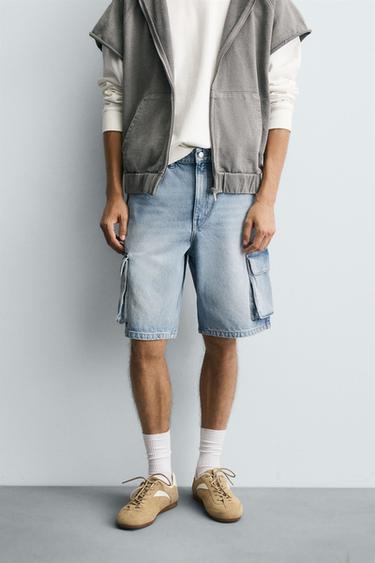 DENIM CARGO BERMUDA SHORTS - Light blue by Zara