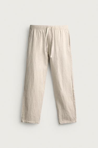COTTON/LINEN RELAXED FIT TROUSERS - Light beige by Zara