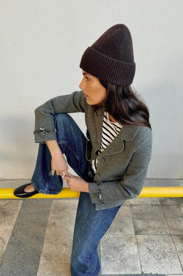 RIBBED TURN-UP BEANIE - Chocolate by Zara