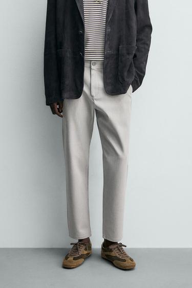 COMFORT TEXTURED CHINO TROUSERS - Pearl grey by Zara