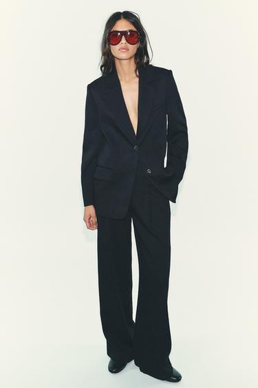 STRAIGHT FIT BUTTONED BLAZER - Navy blue by Zara - Image 0