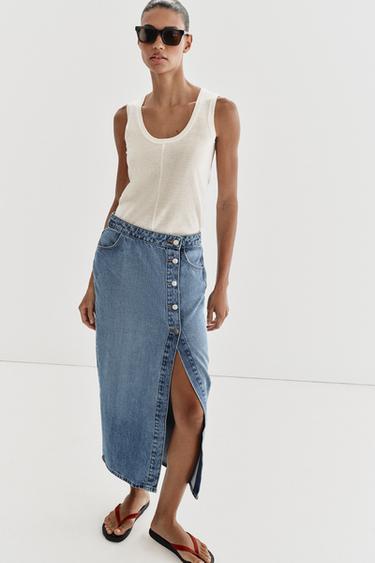 Z1975 WRAP DENIM SKIRT - Mid-blue by Zara