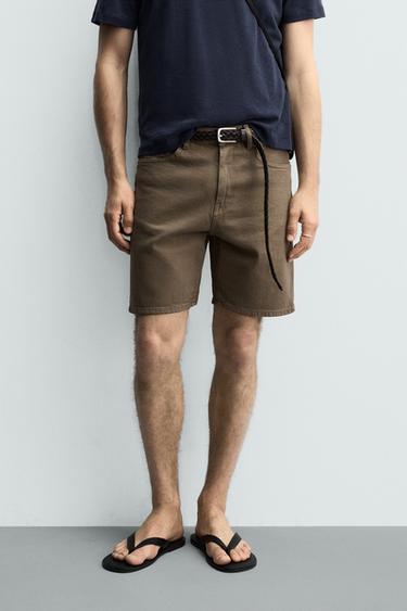 REGULAR FIT DENIM BERMUDA SHORTS - Brown by Zara
