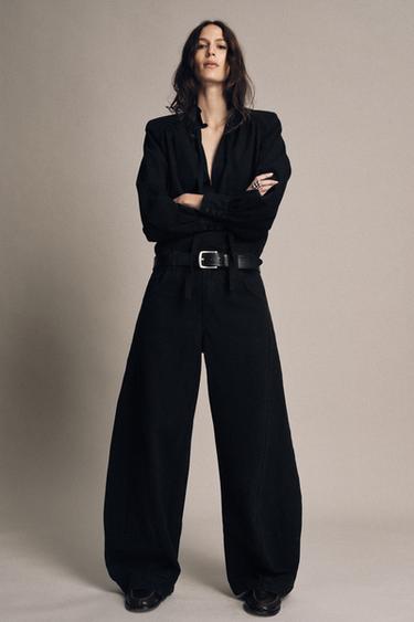 DENIM SHIRT WITH SHOULDER PADS ZW COLLECTION - Black by Zara