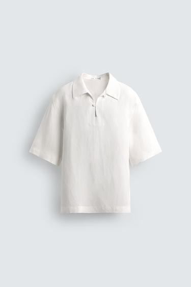 VISCOSE/LINEN POLO SHIRT - White by Zara