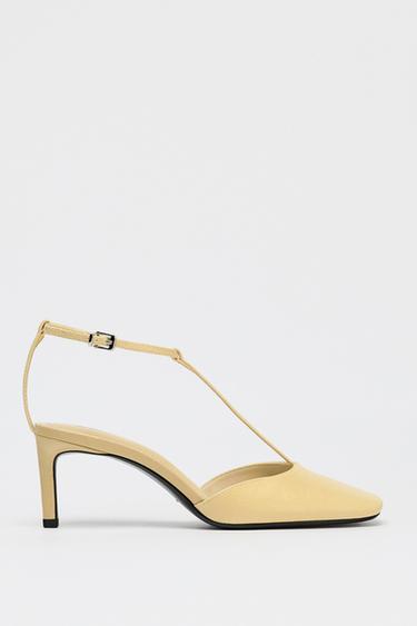 LEATHER SLINGBACK STRAP SHOES - Vanilla Yellow by Zara