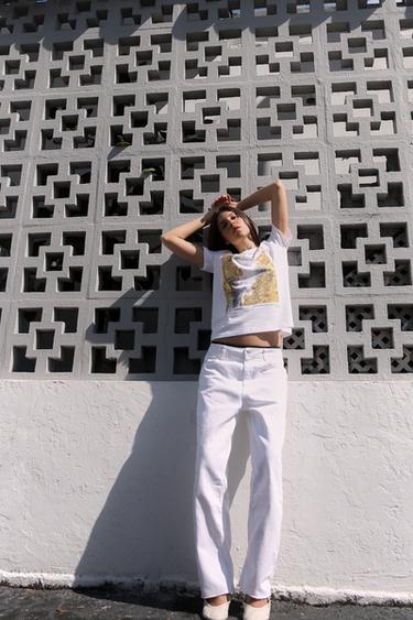 PRINT T-SHIRT WITH FOIL DETAIL - Golden by Zara - Image 0