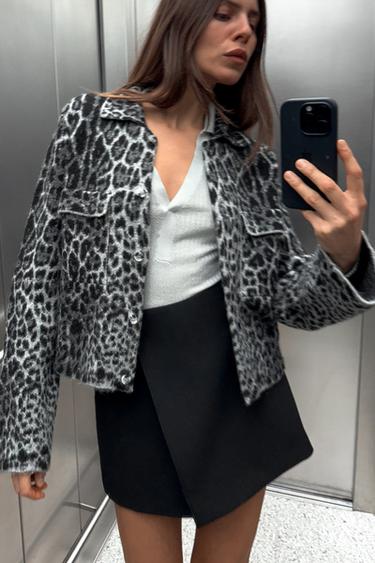 ANIMAL JACQUARD KNIT JACKET - Leopard / Grey by Zara