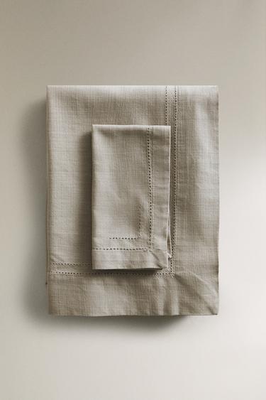 HEMSTITCHED COTTON TABLECLOTH - Grey by Zara