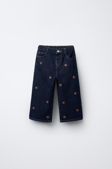 EMBROIDERED BEAR CULOTTES JEANS - Blue by Zara