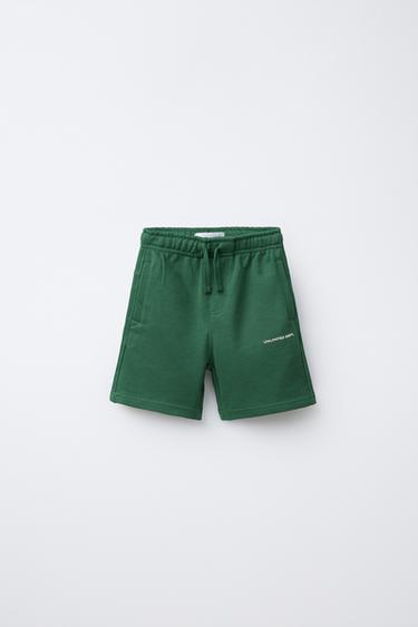 RAISED SLOGAN PLUSH BERMUDA SHORTS - Green by Zara