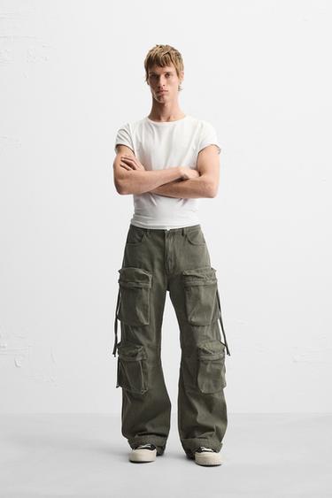 CARGO POCKET DENIM TROUSERS - Green by Zara - Image 0