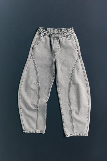 BARREL DENIM TROUSERS - Mid-grey by Zara