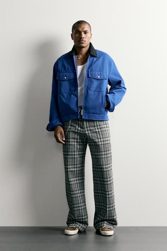 CROPPED FIT CONTRAST COLLAR JACKET - Bluish by Zara - Image 0