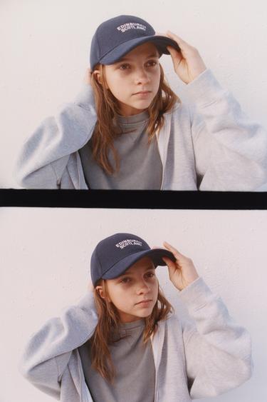 EMBROIDERED TEXT CLOTH CAP - Blue by Zara
