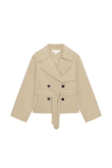 SHORT TRENCH COAT WITH BELT AND EPAULETTES - Light camel by Zara