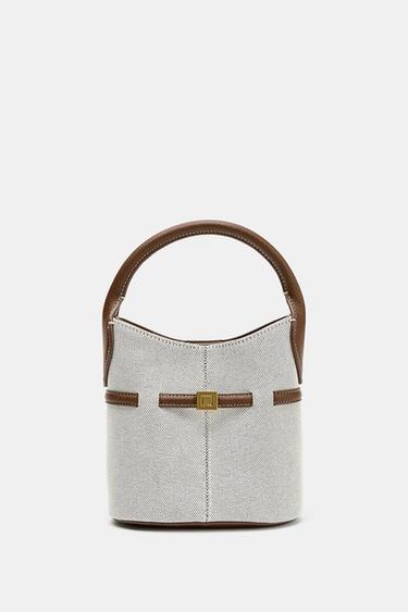 CANVAS MINI BUCKET BAG WITH BUCKLE - Light beige by Zara