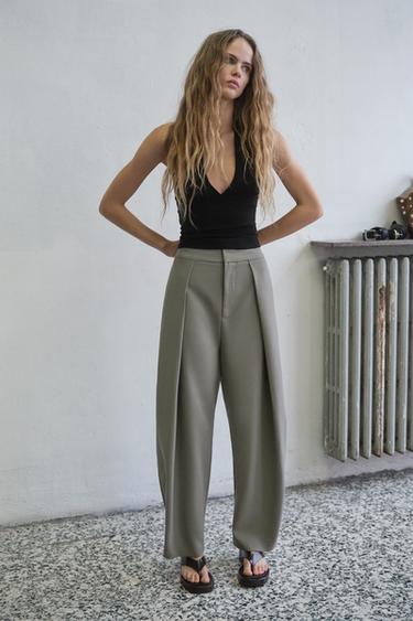 BALLOON PLEAT TROUSERS - Grey green by Zara
