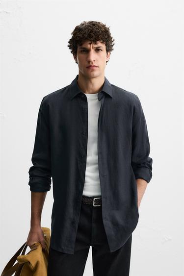 100% LINEN SHIRT - Navy blue by Zara