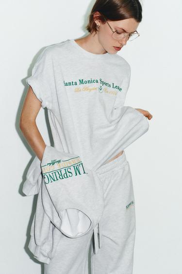COTTON TEXT T-SHIRT - Grey marl by Zara