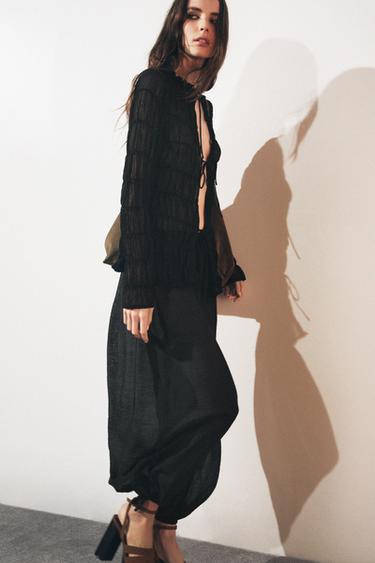 SEMI-SHEER GATHERED KNIT TOP - Black by Zara