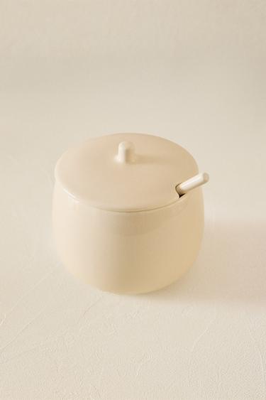 PLAIN STONEWARE SUGAR BOWL WITH SPOON - Cream by Zara
