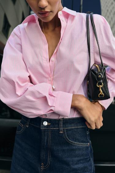 STRIPED COTTON SHIRT - Pink / White by Zara