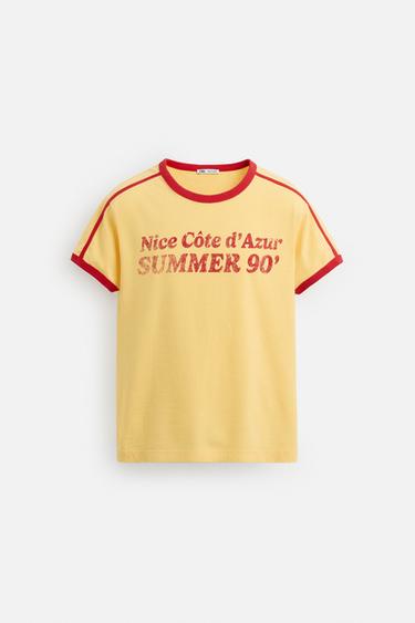 SLOGAN T-SHIRT WITH CONTRAST RIB - Yellow by Zara