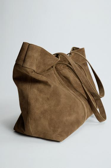 LIMITED EDITION LEATHER TOTE BAG - Khaki Green by Zara