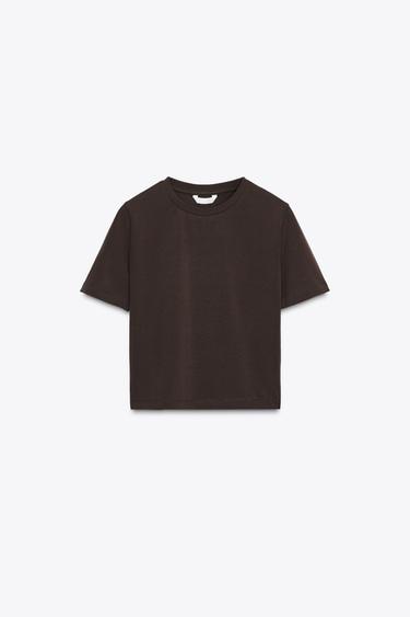 CROPPED STRETCH T-SHIRT - Chocolate by Zara