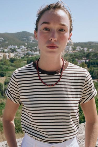 RUSTIC COTTON T-SHIRT - Brown Stripes by Zara