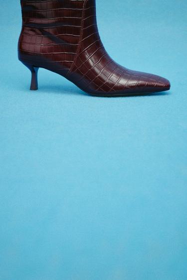 TEXTURED KITTEN HEEL BOOTS - Burgundy Red by Zara - Image 0