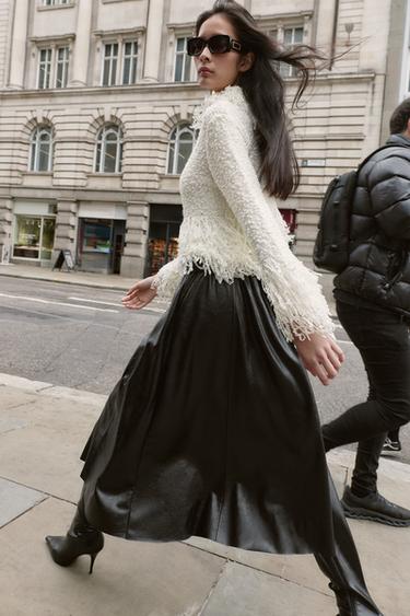 FAUX LEATHER CAPE MIDI SKIRT WITH BELT - Black by Zara