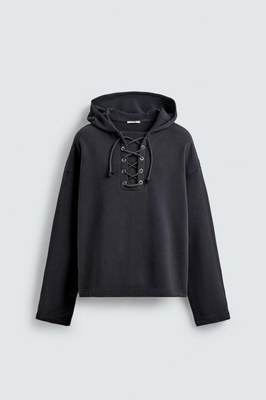TEXTURED DRAWSTRING SWEATSHIRT - Dark grey by Zara