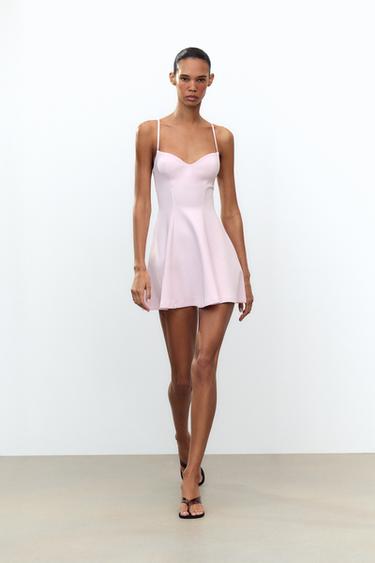 DRESS WITH SWEETHEART NECKLINE - Pastel pink by Zara