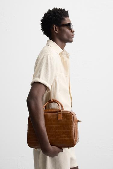 EMBOSSED LEATHER CROSSBODY BAG - Brown by Zara - Image 0