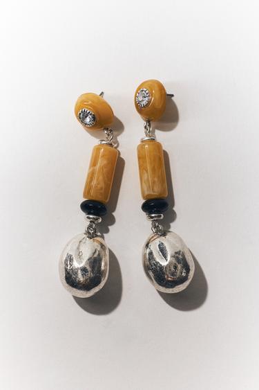 RESIN STONE EARRINGS - Silver by Zara