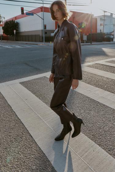 FAUX LEATHER JACKET WITH ELASTICATED WAIST - Brown by Zara