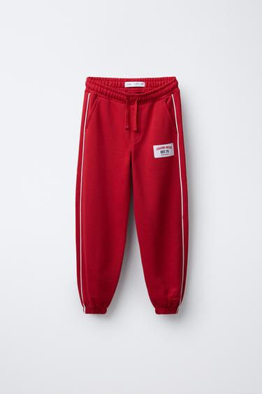 LABEL PLUSH JOGGING TROUSERS - Red by Zara