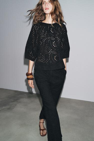 ZW COLLECTION BLOUSE WITH CUTWORK EMBROIDERY - Black by Zara