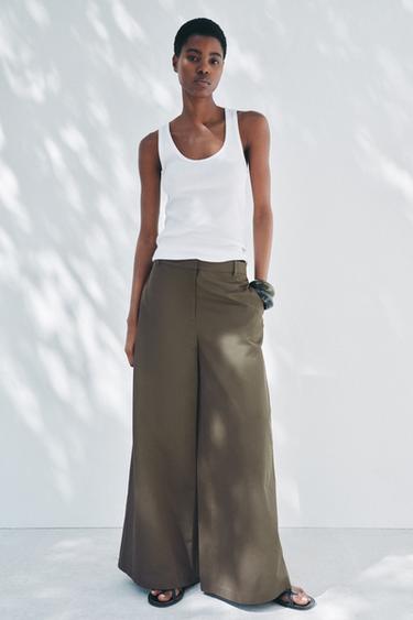 ZW COLLECTION PALAZZO TROUSERS - Khaki by Zara - Image 0