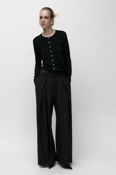 KNIT CARDIGAN WITH GEM BUTTON - Black by Zara - Image 0